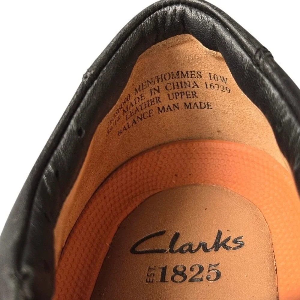 Clarks Men's Unstructured Sheridan Slip-On Loafers Black Leather Shoes Size 10W‎